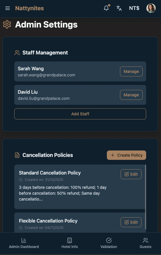 Nites Alliance mobile interface preview 3